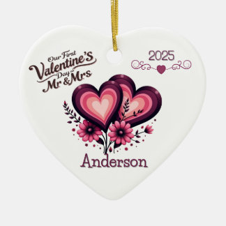 Custom Unser erster Valentinstag Mr. & Mrs. Orname Keramik Ornament