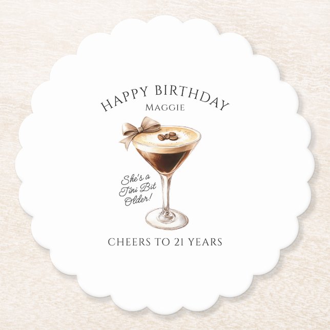Custom Untersetzer 21. Geburtstag Espresso Martini (Vorderseite)