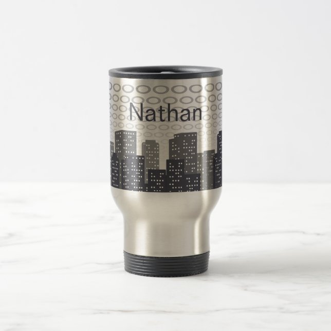 Custom Urban Cityscape Shades of Grey Personalised Reisebecher (Mittel)