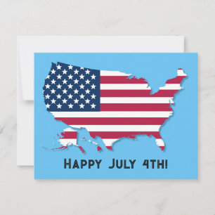 Custom US Map Flag Red White Blue Happy 4. Juli Feiertagskarte