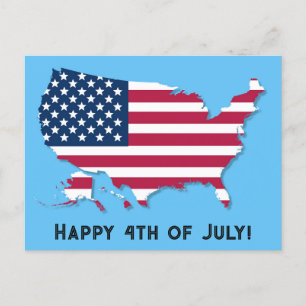 Custom US Map Flag Red White Blue Happy 4. Juli Postkarte