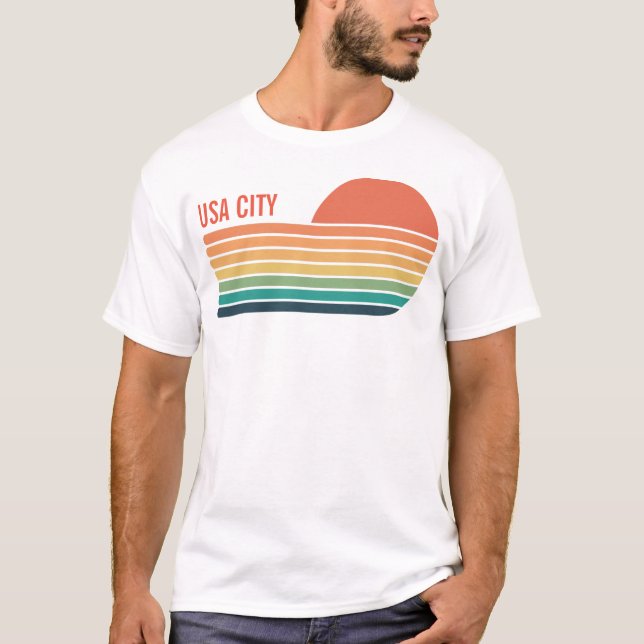 Custom USA City Staat Geography Retro Souvenir T-Shirt (Vorderseite)