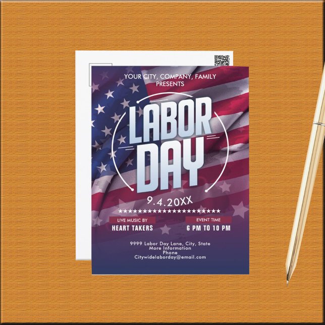 Custom USA Flag Labour Day Celebration Event Postkarte (Custom USA Flag Labor Day Celebration Event Postcard)