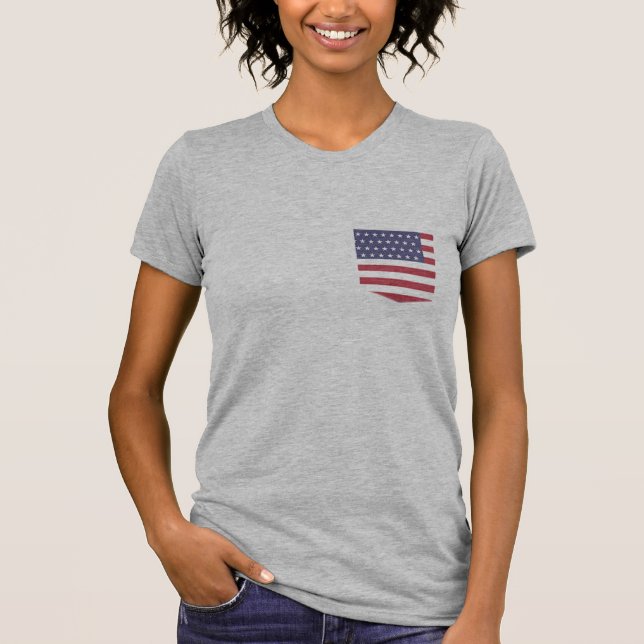 Custom USA Flag Pocket T-Shirt, Patriotic Fake Poc T-Shirt (Vorderseite)