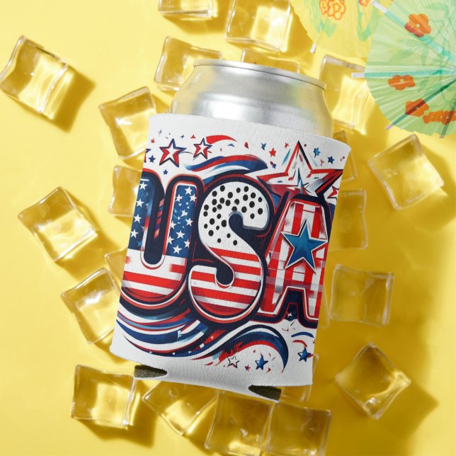 Custom USA Print - Retro American Flag Beer Dosenkühler (In Situ Sommer)