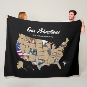 Custom USA Travel Map Foto Blanket Fleecedecke
