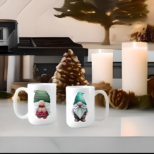 Custom Valentine Christmas Gnome Couple Sweetheart Kaffeetasse (Von Creator hochgeladen)