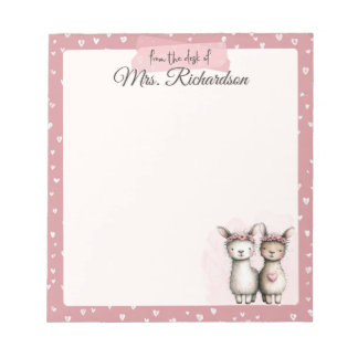 Custom Valentine Notepad Cute Pink Llama & Hearts Notizblock