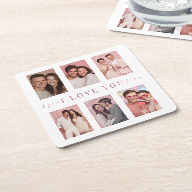 Custom Valentine’s Day Coaster – I Love You Text Rechteckiger Pappuntersetzer (angewinkelt)