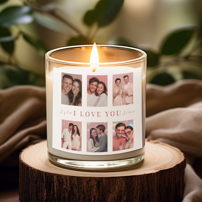Custom Valentine’s Day Photo Collage Candle Label Quadratischer Aufkleber (Von Creator hochgeladen)