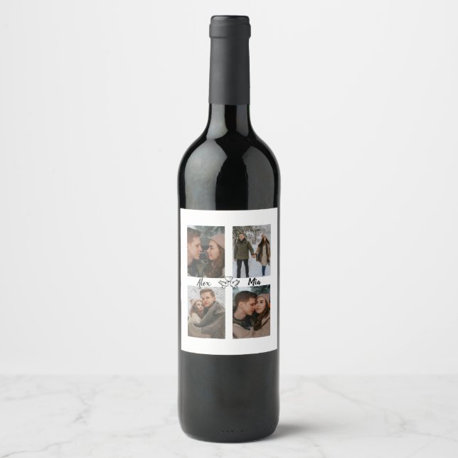 Custom Valentine Wine Label with Multiple Photos Weinetikett (Vorderseite)