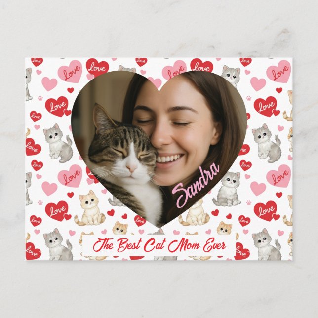 Custom Valentine's Day Cat Mom Heart Photo  Postkarte (Vorderseite)