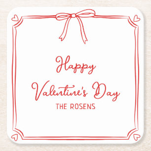 Custom Valentine's Day Party Niedlich Red Bow Hear Rechteckiger Pappuntersetzer