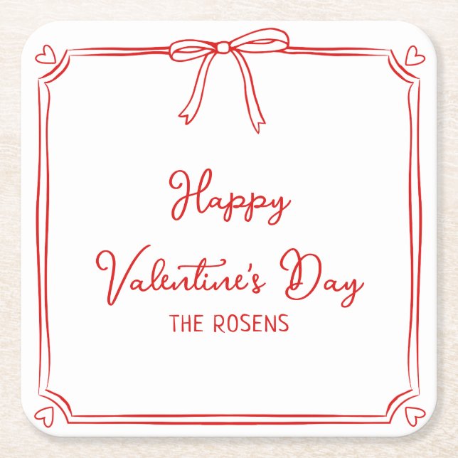 Custom Valentine's Day Party Niedlich Red Bow Hear Rechteckiger Pappuntersetzer (Vorderseite)