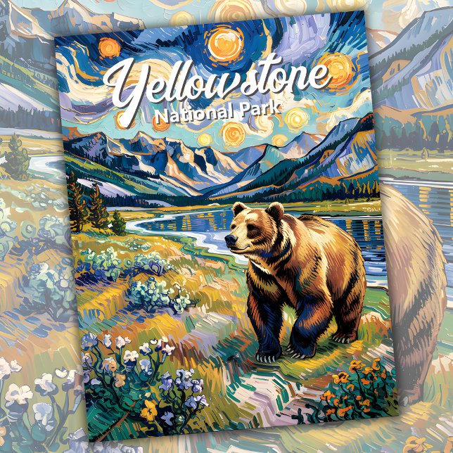 Custom Van Gogh Yellowstone Nationalpark Bear Postkarte (Van Gogh Yellowstone National Park Bear Postcard)