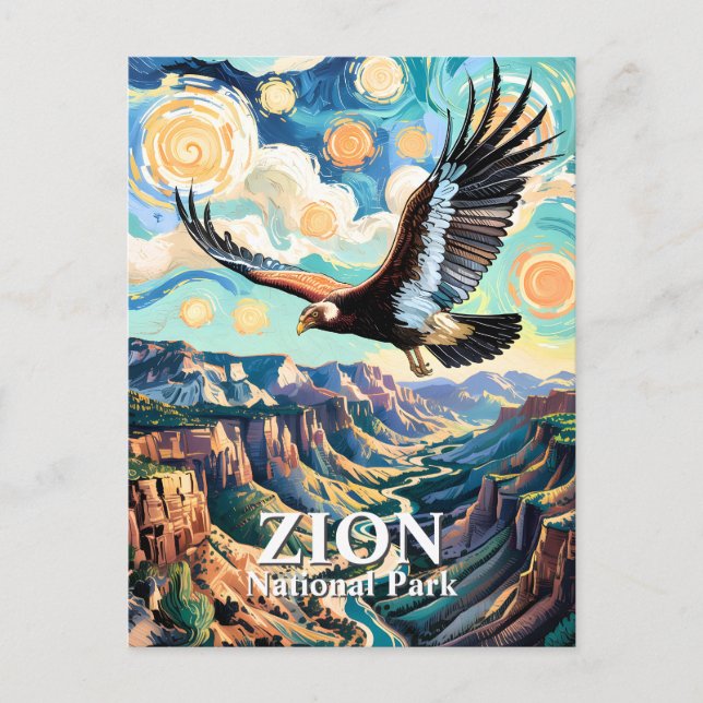 Custom Van Gogh Zion Canyon Bird California Condor Postkarte (Vorderseite)