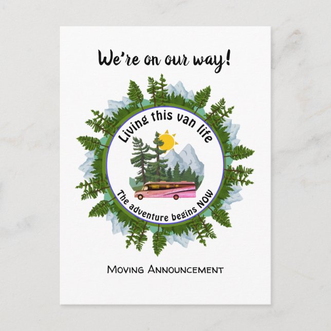 Custom Van Life Camping Ankündigung Postkarte (Vorderseite)