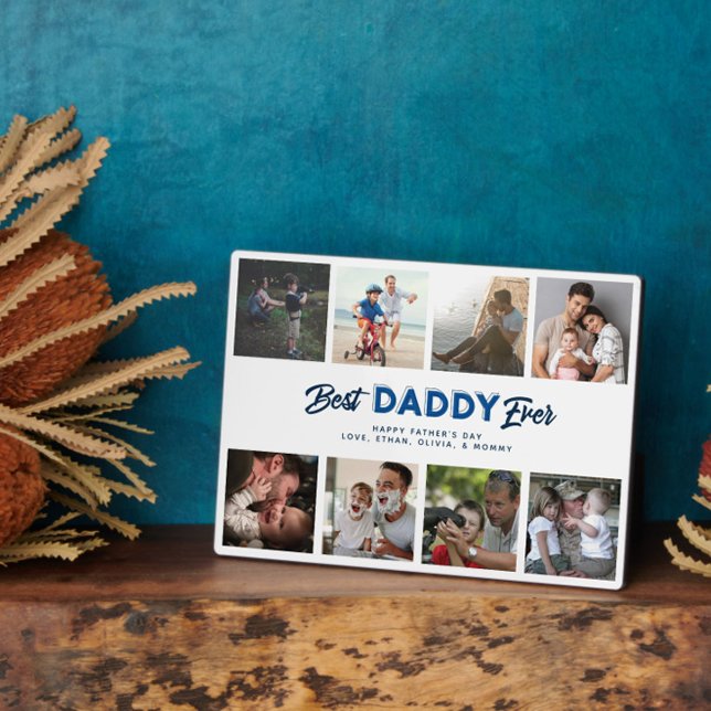 Custom Vatertag Foto Collage Bester Papa je Fotoplatte (Easily personalize this 8 photo Father's Day collage plaque with your message for a special gift)