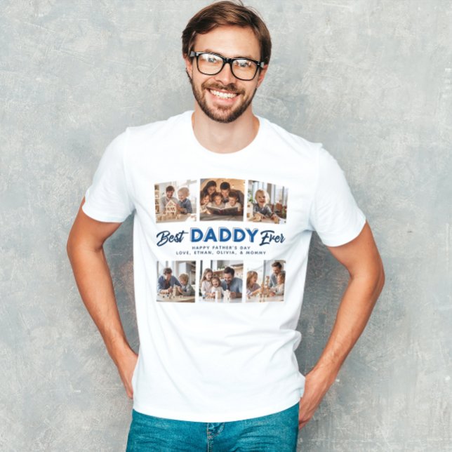 Custom Vatertag Foto Collage Bester Papa je T-Shirt (Superhero Dad: Best Daddy Ever!)