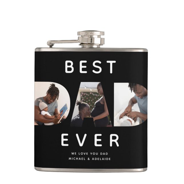 Custom Vatertag Foto Collage Bester Vater je Flachmann (Vorderseite)