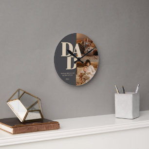 Custom Vatertag Foto Collage   VATER - Runde Wanduhr