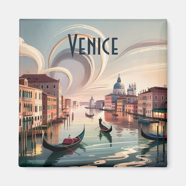 Custom Venice Italy Watercolor Gondola Cityscape Magnet (Vorne)