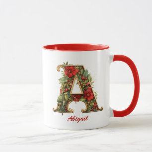 Custom Verziert Monogram A Christmas Red Gold Tasse
