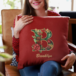 Custom Verziert Monogram B Christmas Red Gold Kissen