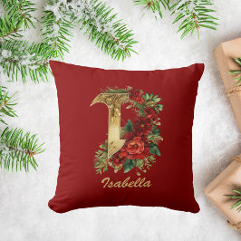 Custom Verziert Monogram I Christmas Red Gold Kissen