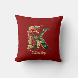 Custom Verziert Monogram K Christmas Red Gold Kissen
