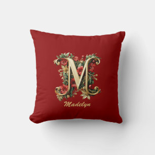 Custom Verziert Monogram M Christmas Red Gold Kissen