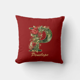 Custom Verziert Monogram P Christmas Red Gold Kissen
