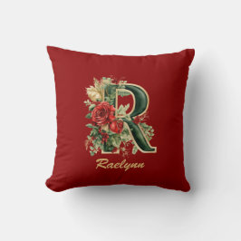 Custom Verziert Monogram R Christmas Red Gold Thro Kissen