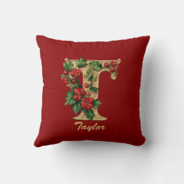 Custom Verziert Monogram T Christmas Red Gold Thre Kissen