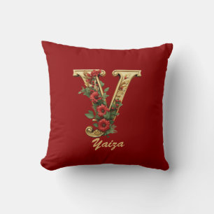 Custom Verziert Monogram Y Christmas Red Gold Thro Kissen