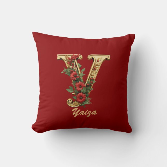 Custom Verziert Monogram Y Christmas Red Gold Thro Kissen (Vorderseite)