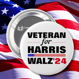 Custom Veterans for Harris Waltz 2024 Election Button