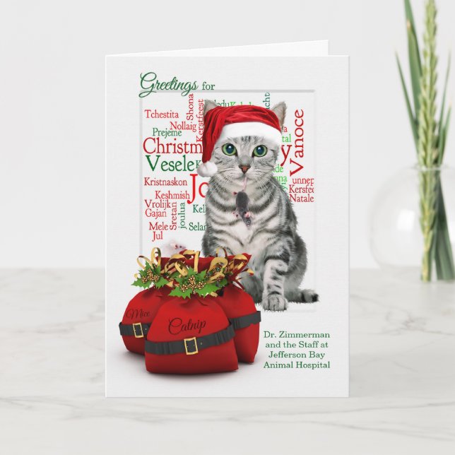 Custom Veterinary Christmas Tabby Cat Feiertagskarte (Vorderseite)