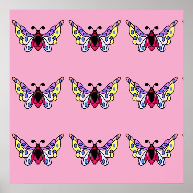 Custom Vibrant Modern Folk Butterfly Art Poster (Vorne)