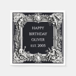 Custom Victorian Scroll Frame Napkin – black Serviette