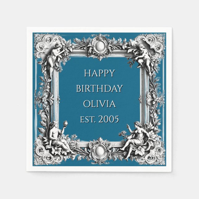 Custom Victorian Scroll Frame Napkin – dark blue Serviette (Vorderseite)