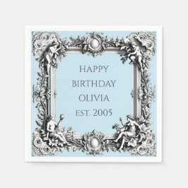 Custom Victorian Scroll Frame Napkin – pale blue Serviette