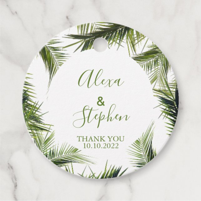 Custom Vielen Dank Palm Blätter Tropical Wedding Geschenkanhänger (Vorderseite)