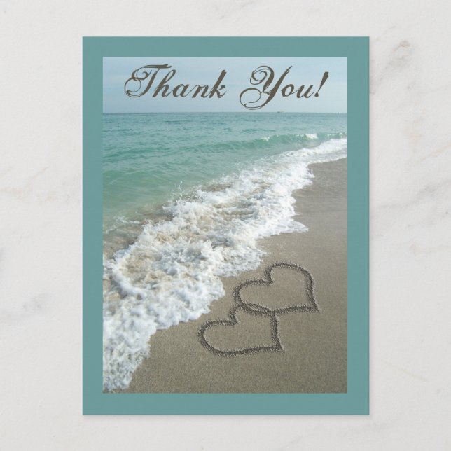 Custom Vielen Dank Postcard - Sand Hearts/Aqua Bea Postkarte (Vorderseite)