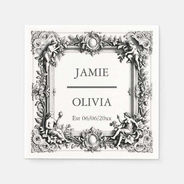 Custom Viktorianisch Scroll Frame Napkin - Hochzei Serviette (Vorderseite)