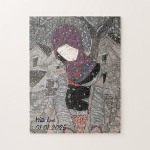 Custom Vintag Ästhetik Japan Kimono Illustration Puzzle