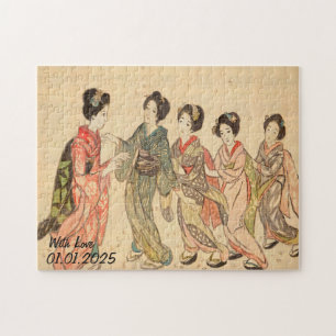 Custom Vintag Ästhetik Japan Kimono Illustration Puzzle