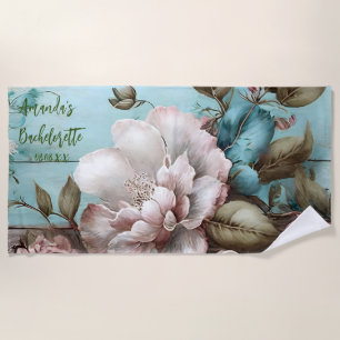 Custom Vintag Blue and White Blume Bachelorette Strandtuch