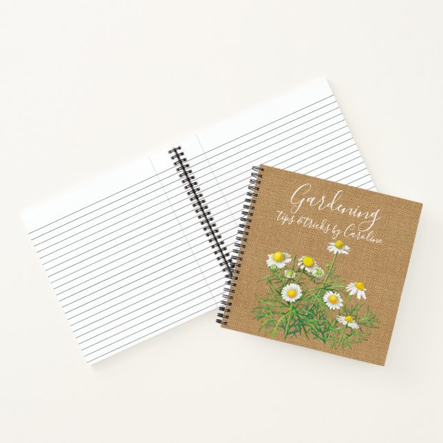 Custom Vintag Chamomile Blume Imitate Jute Burlap Notizbuch (Innenseite)