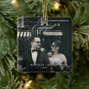 Custom Vintag Foto Erste Weihnachten Verlobt Keramikornament